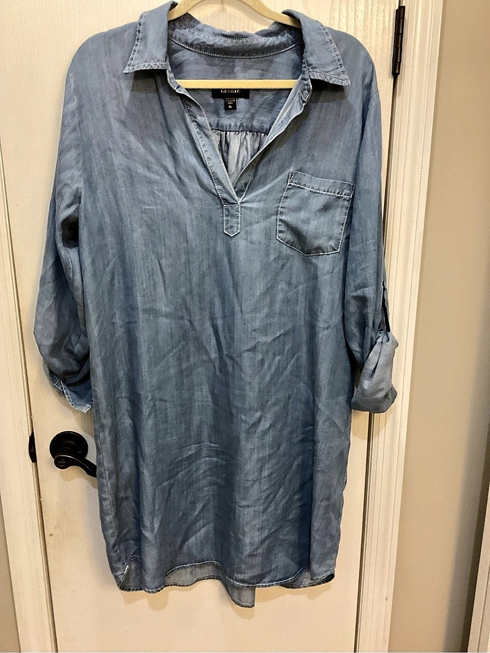 Karen Kane Roll-Tab Chambray Shirtdress Blue XL